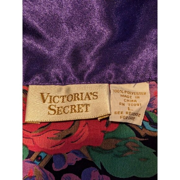 Victorias Secret Vintage Gold Label Womens L Pajama Set Floral Purple Satin Rose - Picture 5 of 6